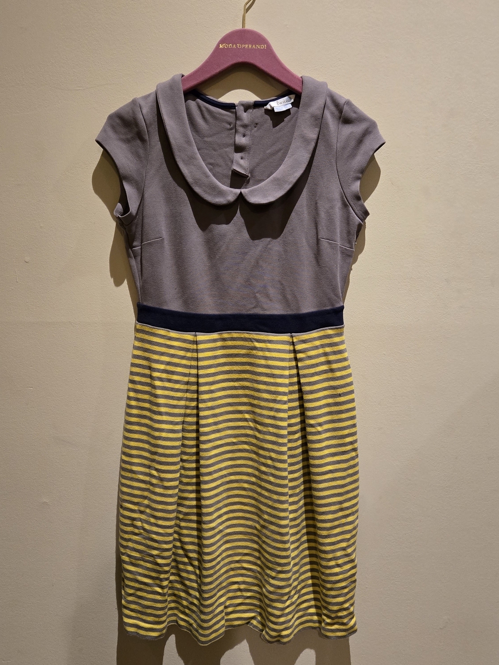 Boden Gray Bodice with Yellow Striped Skirt Kids Dress Size 6R